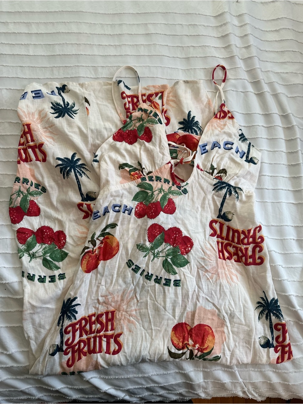 Linen Tie Back Fruit-Print Maxi Slip Dress with Spaghetti Straps - Picture 7 of 8